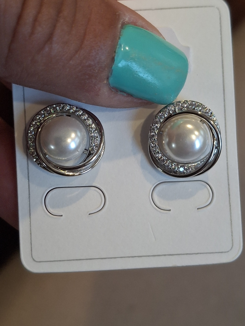 Classic Pearl and Crystal Halo Stud Earrings - Silver